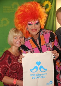 Travesty artist Olivia Jones at a reading from her book-Keine Angst in Andersrum-in Magdeburg with Cornelia Lüddemann Parliamentary Group Chairwoman Bündnis 90 - Die Grünen Landtag von Sachsen-Anhalt