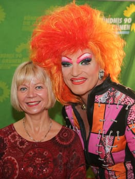 Travesty artist Olivia Jones at a reading from her book-Keine Angst in Andersrum-in Magdeburg with Cornelia Lüddemann Parliamentary Group Chairwoman Bündnis 90 - Die Grünen Landtag von Sachsen-Anhalt
