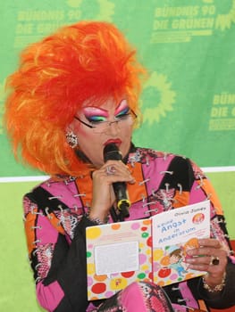 Travesty artist Olivia Jones during a reading from her book -No fear in Andersrum- in Magdeburg in the state cafeteria of Saxony-Anhalt at the Bündnis 90 parliamentary group -The Greens