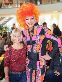 Travesty artist Olivia Jones at a reading from her book-Keine Angst in Andersrum-in Magdeburg with Cornelia Lüddemann Parliamentary Group Chairwoman Bündnis 90 - Die Grünen Landtag von Sachsen-Anhalt