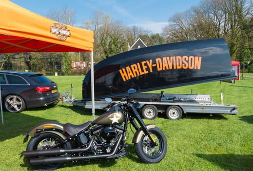 OLDENZAAL, NETHERLANDS - APRIL 10, 2016: Harley-Davidson motorbike and custom made trailer on the annual Hulsbeek day in the netherlands