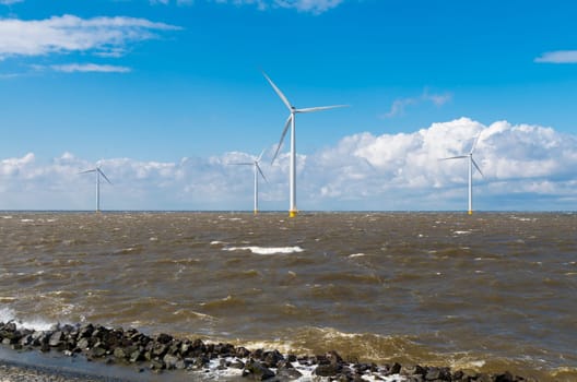 offshore windmill farm in the IJsselmeer at Urk, Netherlands