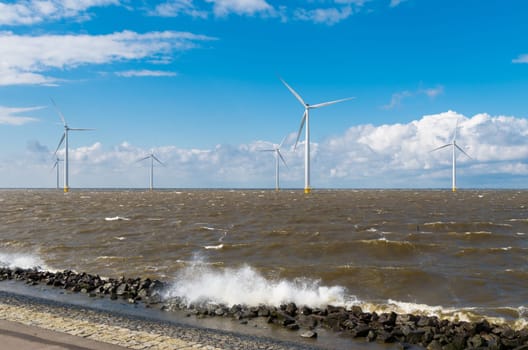 offshore windmill farm in the IJsselmeer at Urk, Netherlands