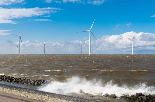 offshore windmill farm in the IJsselmeer at Urk, Netherlands