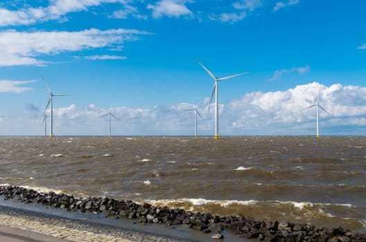 offshore windmill farm in the IJsselmeer at Urk, Netherlands