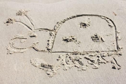 A beetle drawn in the sandy beach.