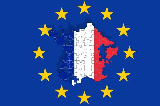 france falling apart on euro flag background,puzzle concept