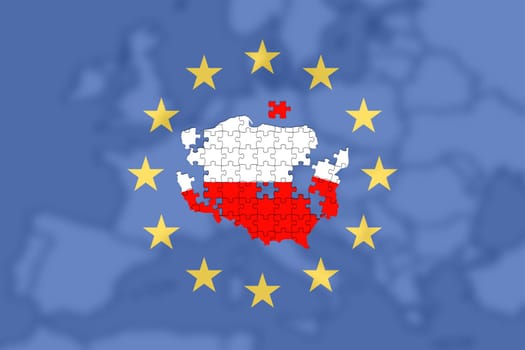 poland falling apart puzzle on euro and europe background