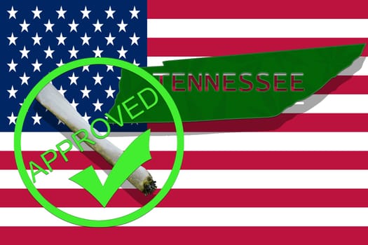 tennessee on cannabis background. drug policy. legalization of marijuana on usa flag