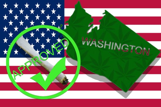 washington state on cannabis background. drug policy. legalization of marijuana on usa flag