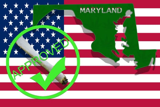 maryland on cannabis background. drug policy. legalization of marijuana on usa flag