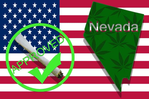 nevada state on cannabis background. drug policy. legalization of marijuana on usa flag