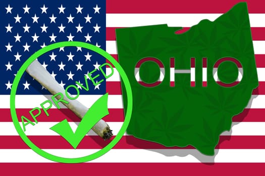 ohio on cannabis background. drug policy. legalization of marijuana on usa flag