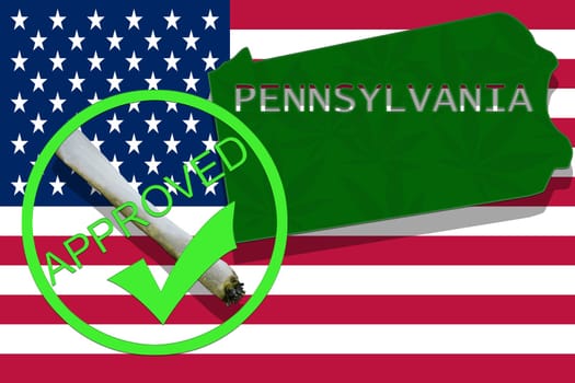 pennsylvania on cannabis background. drug policy. legalization of marijuana on usa flag