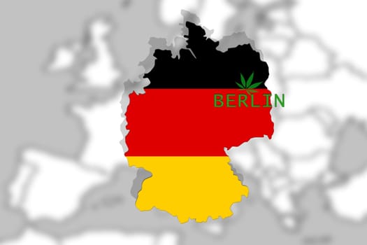 marijuana lagalized in berlin,germany on europe background and thc leaf