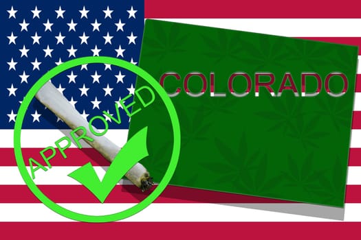 colorado on cannabis background. drug policy. legalization of marijuana on usa flag