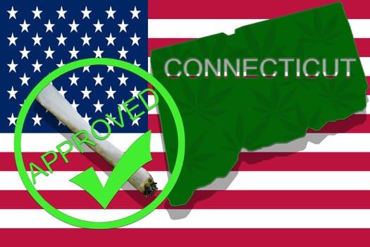 connecticut on cannabis background. drug policy. legalization of marijuana on usa flag