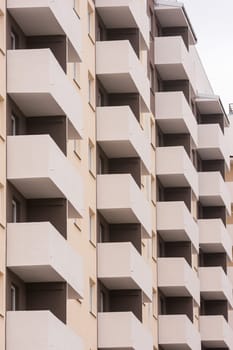 Anapa, Russia - November 16, 2016: Rows of balconies typical high-rise buildings