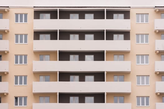 Anapa, Russia - November 16, 2016: Balconies of a typical high-rise buildings of the budget