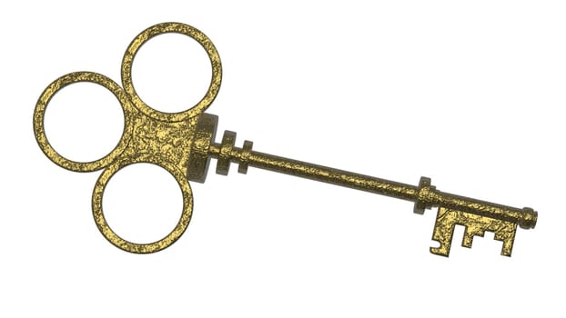 3d rendering old key isolated on white background