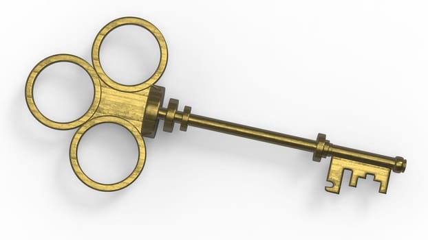 3d rendering old key isolated on white background