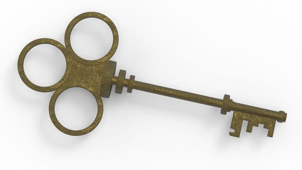 3d rendering old key isolated on white background