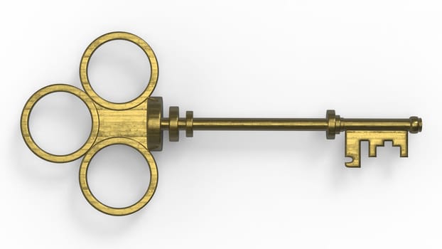 3d rendering old key isolated on white background