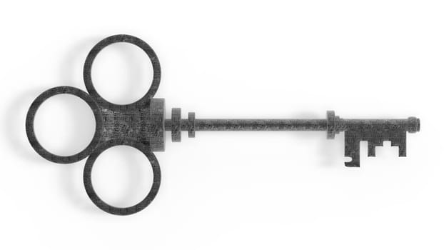 3d rendering old key isolated on white background