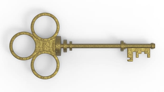 3d rendering old key isolated on white background