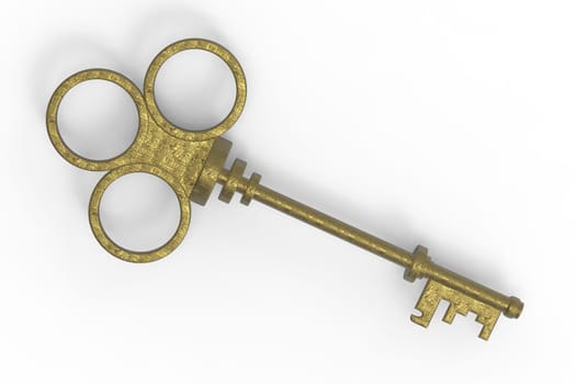3d rendering old key isolated on white background