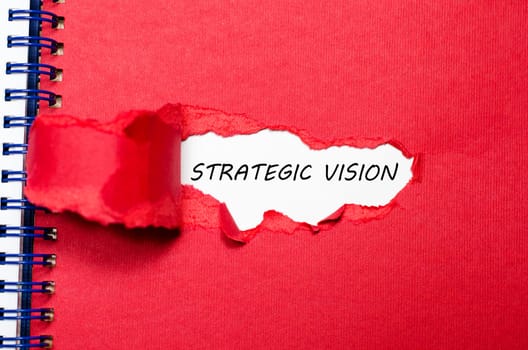 The word strategic vision appearing behind torn paper