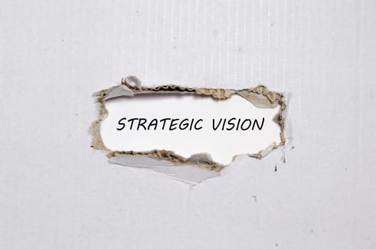The word strategic vision appearing behind torn paper