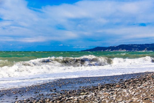 View of storm seascape.  Sea background. Waves.  waves crashing on shore