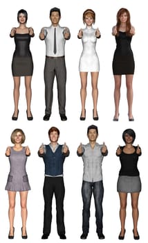 Happy Business Team with Thumbs Up in the Office on White