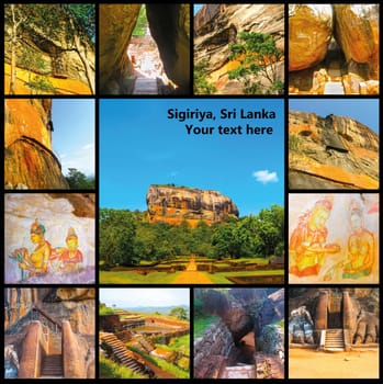 Sigiriya Lion Rock Fortress at Sri Lanka. Collage