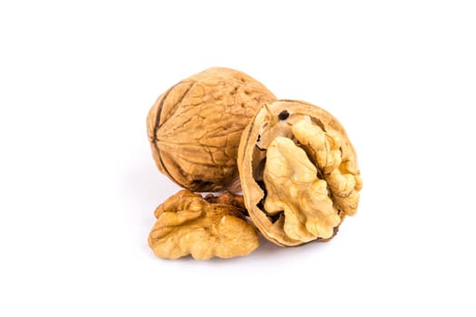 Walnut,close-up of the nut on a white background