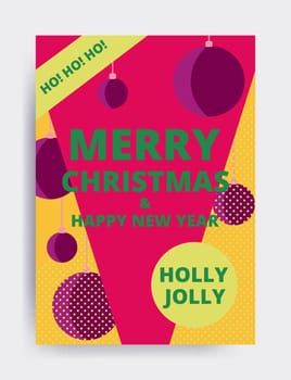 Merry christmas New Year design, eye catching banner template. Bright colorful vector illustrations for greeting card, posters, print, mobile phoned designs, ads, promotional material Yellow Pink Blue