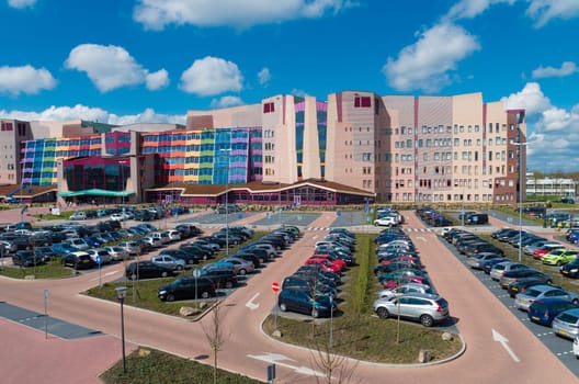 ZWOLLE, NETHERLANDS - APRIL 4, 2016: Colorful entrance of the Isala hospital. It is the largest non academic hospital in the netherlands with over 1,100 beds