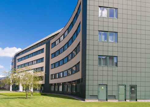 side view exterior of a modern office building