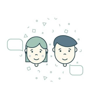 Colorful vector illustration in trendy flat linear style. Cute pupils students with backpack phone smile