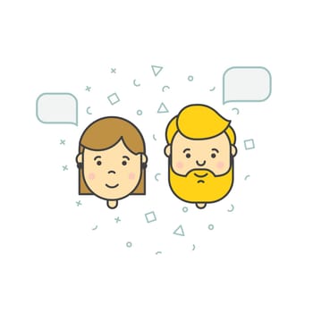 Colorful vector illustration in trendy flat linear style. Cute pupils students with backpack phone smile