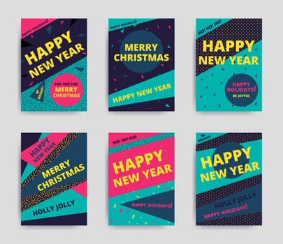 Merry christmas New Year design, eye catching banner template. Bright colorful vector illustrations for greeting card, posters, print, mobile phoned designs, ads, promotional material Yellow Pink Blue