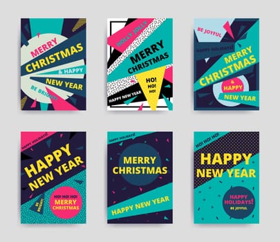 Merry christmas New Year design, eye catching banner template. Bright colorful vector illustrations for greeting card, posters, print, mobile phoned designs, ads, promotional material Yellow Pink Blue