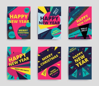Merry christmas New Year design, eye catching banner template. Bright colorful vector illustrations for greeting card, posters, print, mobile phoned designs, ads, promotional material Yellow Pink Blue