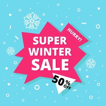 Super winter sale banner. Hurry One day deal, special offer, big sale, clearance. Editable Bright Stock Vector Illustration. Pink Blue White Black