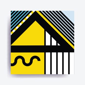 Colorful trend Neo Memphis geometric pattern juxtaposed with bright bold blocks of color zig zags, squiggles, erratic images. Design background elements composition. Magazine, leaflet, billboard
