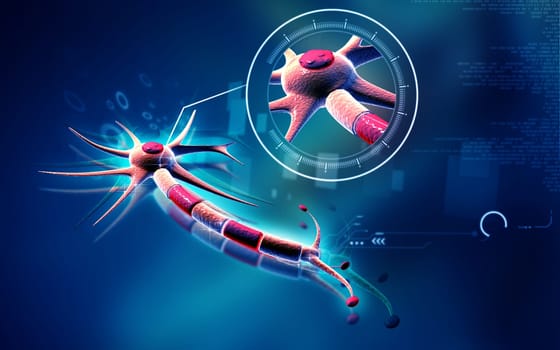 Digital illustration of neuron in colour background