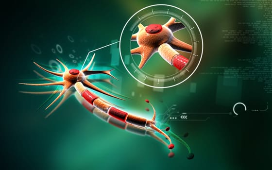 Digital illustration of neuron in colour background