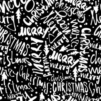 Seamless Merry Christmas pattern. Festive Happy New Year lettering design. Vector youth contemporary illustration