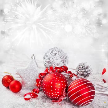Sparkling Christmas background with baubles and decorations